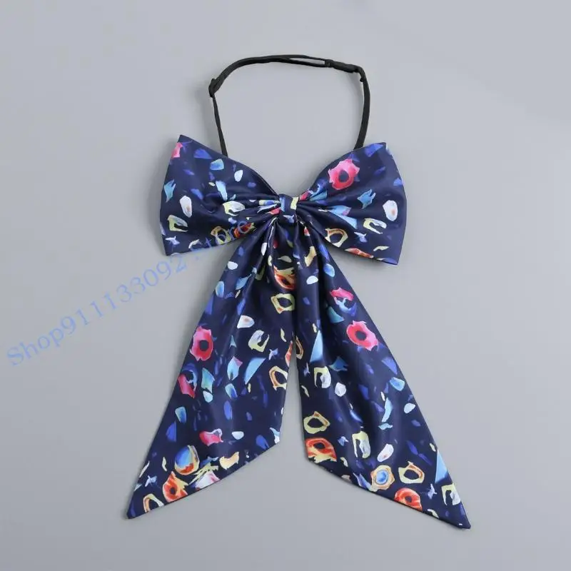 H9ED وشاح عنق كبير الحجم من الشيفون مطبوع عليه ياقة قابلة للفصل