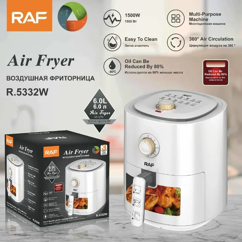 Multi functional household visible air fryer, no oil fumes, 6L large capacity French fry machine