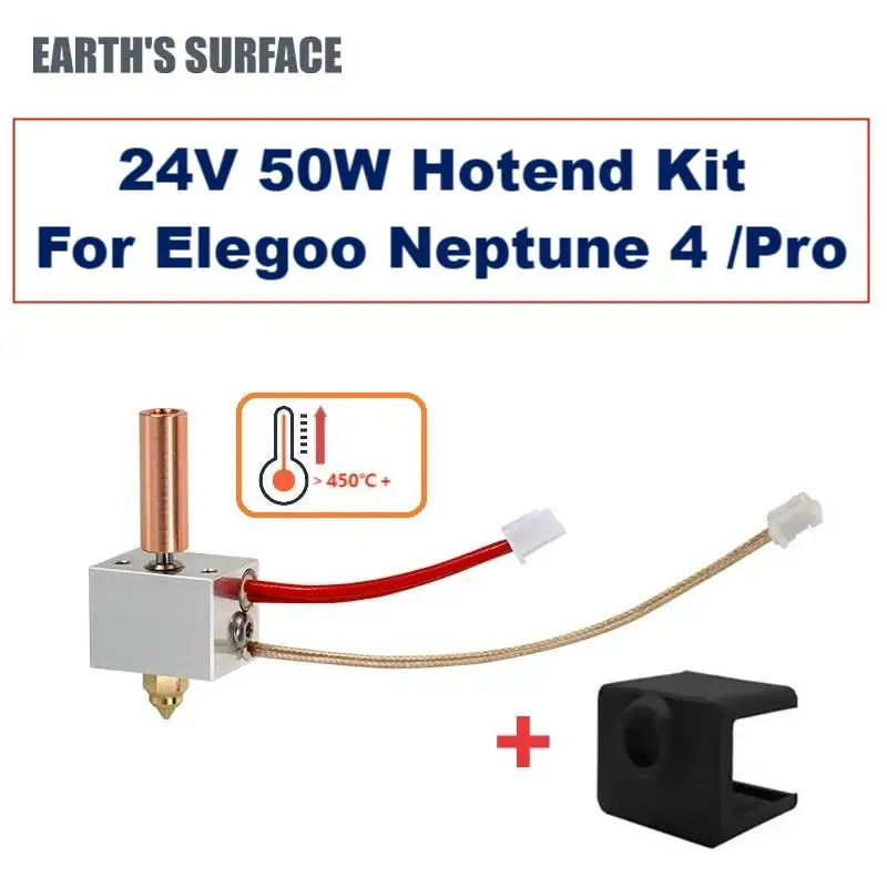 

ES-3D Printer Parts Hotend Kit For Elegoo Neptune 4 /Pro 24V 50W Bimetal Heatbreak Heated Block Cartridge Heating Rod Thermistor