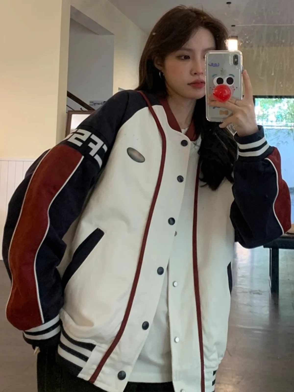 

Baseball Jackets Y2K Womens Summer Wicking Matte Racerback Spliced Jogging Contrasted Aviation Durable Travel Unisex Shiny Retro