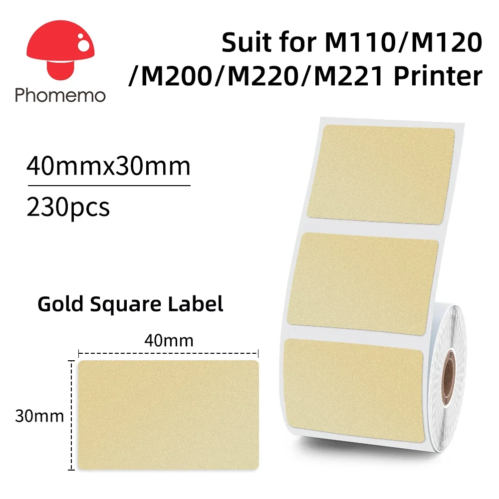 Phommeo Gold Transparent Stickers Label Printer Stickers Portable Printer Thermal Label Waterproof Stickers For M110 M220 M221