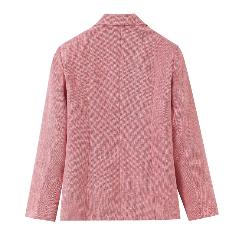 KEYANKETIAN 2026 Spring New Women's Color-blocked twill Suit Coat Office Lady Double Breasted Slim Pleated Blazer Outerwear Top