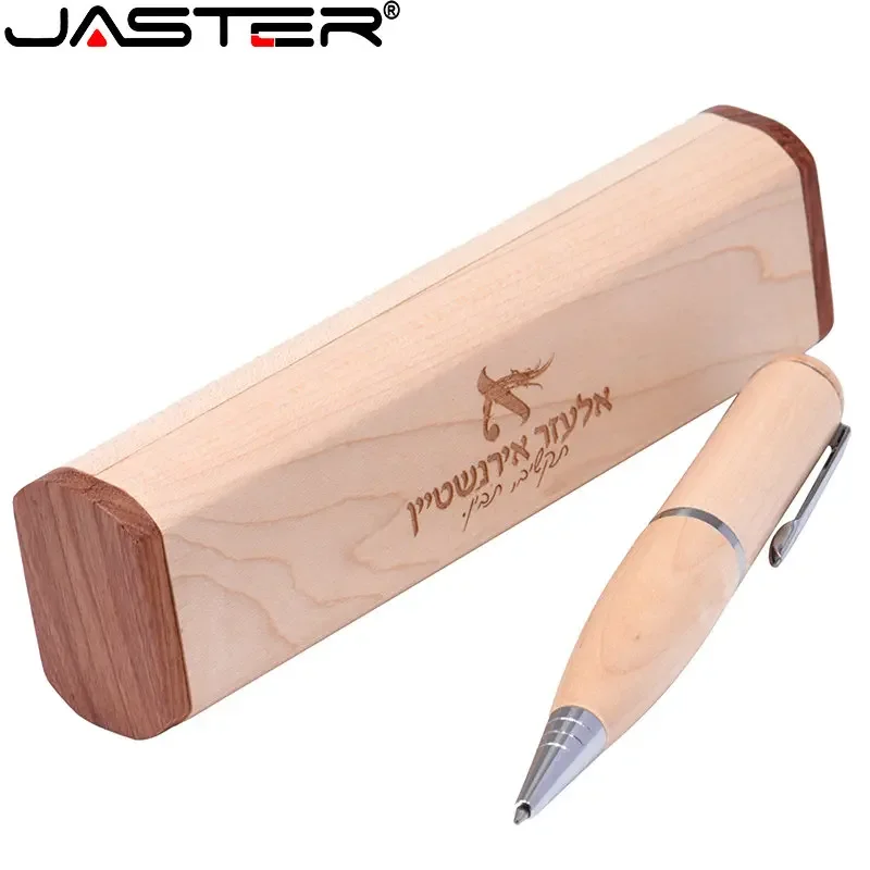 JASTER USB Flash Drives Maple Ballpoint Pen 64GB Wooden Box 32GB 16GB 8GB Pen Drive Teacher Gift Free Custom Logo Memory Stick