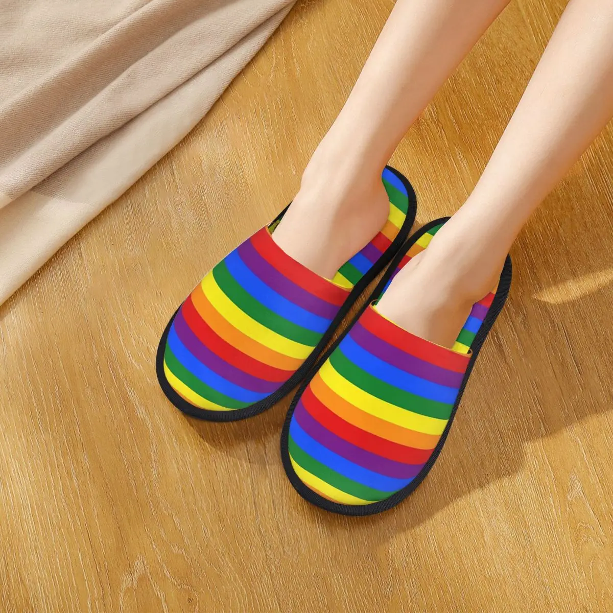 Custom Rainbow Pride Flag Slippers Memory Foam Warm Soft Women House Slipper Bedroom Cozy Shoes