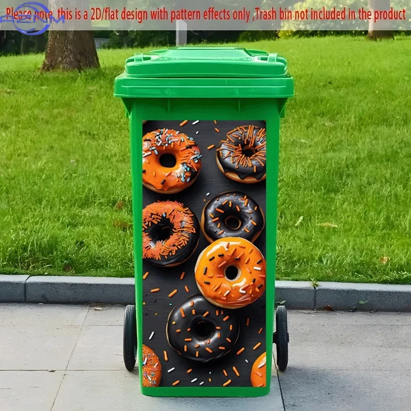 PC 2D Flat Self-Adhesive Trash Can Sticker, Halloween Themed Donut Decorative Sticker, Creative Trash Can Decoration, Suitable