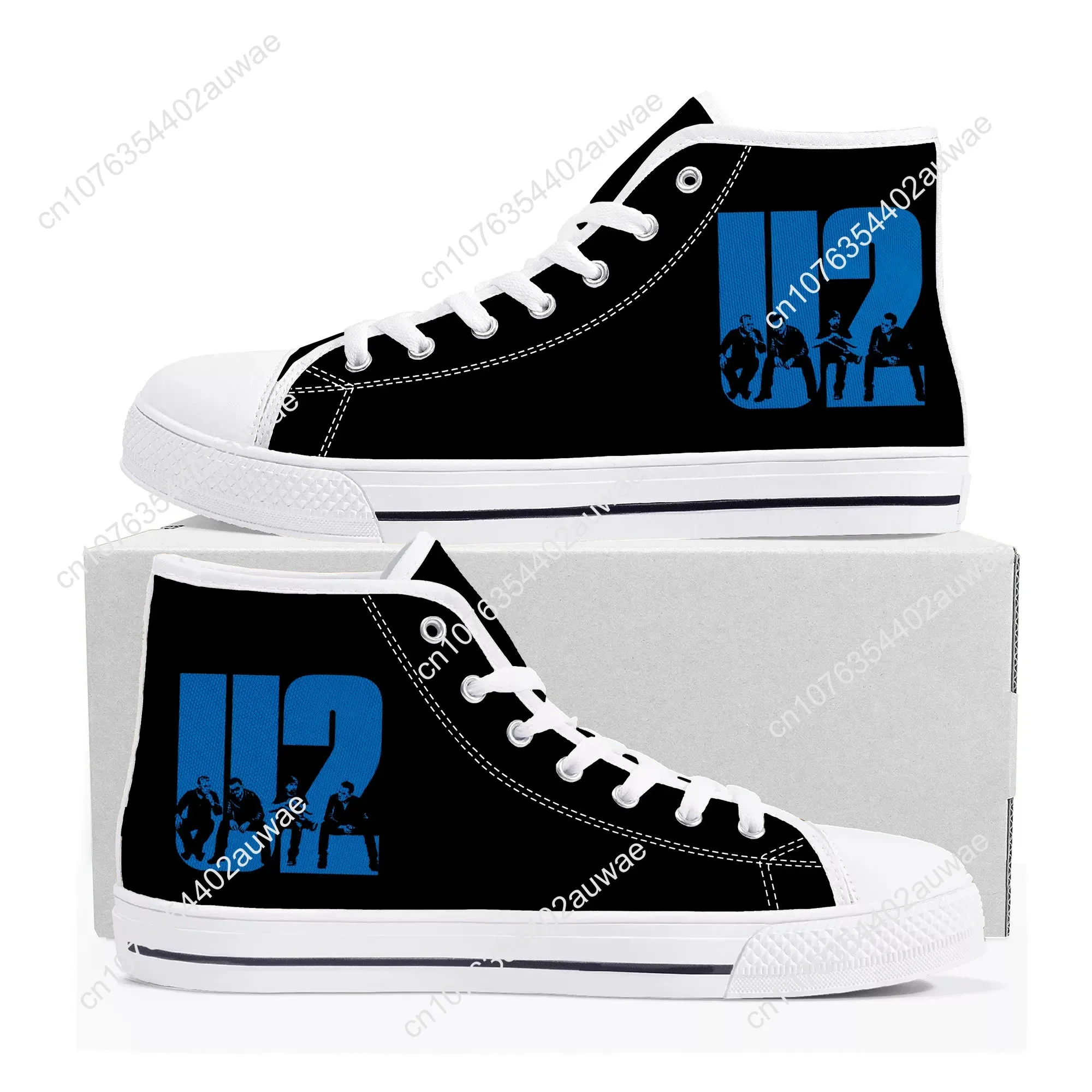 Unisex U2 Rock Band Sneakers, Punk, alta, Top, alta qualidade, homens, mulheres, adolescente, sapatilha de lona, casual, casal sapatos, moda