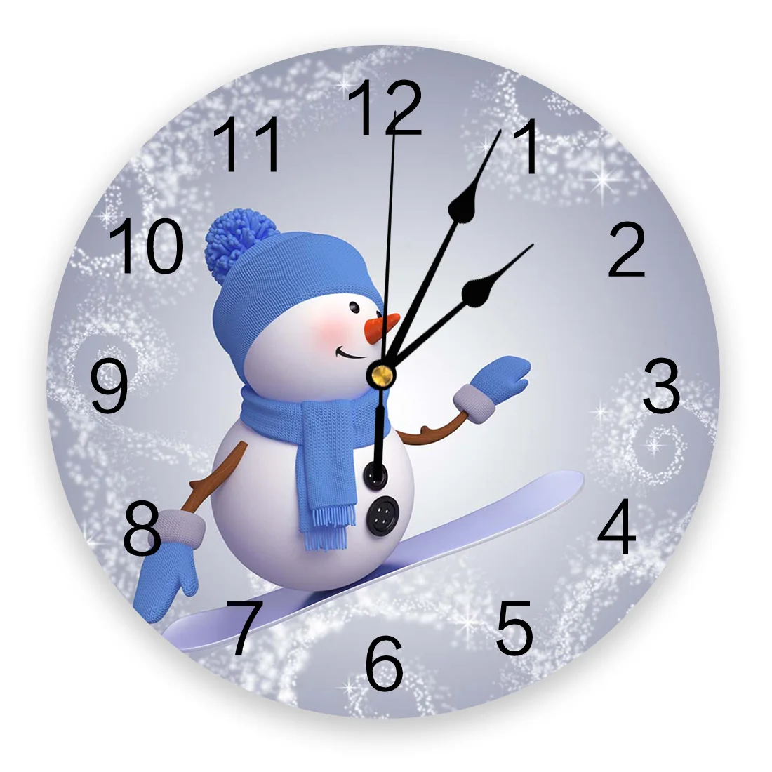 Christmas Snowman Skateboard Cartoon Round Wall Clocks Desktop Digital Clock Non-ticking Creative Childrens Room Wall Watch