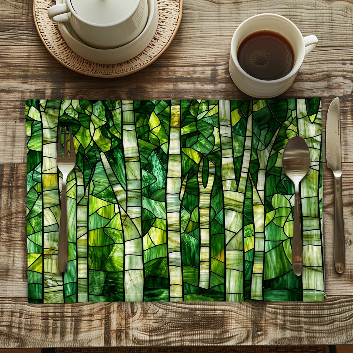 Enchanted Forest Door Pattern Polyester Placemats - Set of 4, Decorative Table Mats for Dining Table, Home Kitchen & Party Use