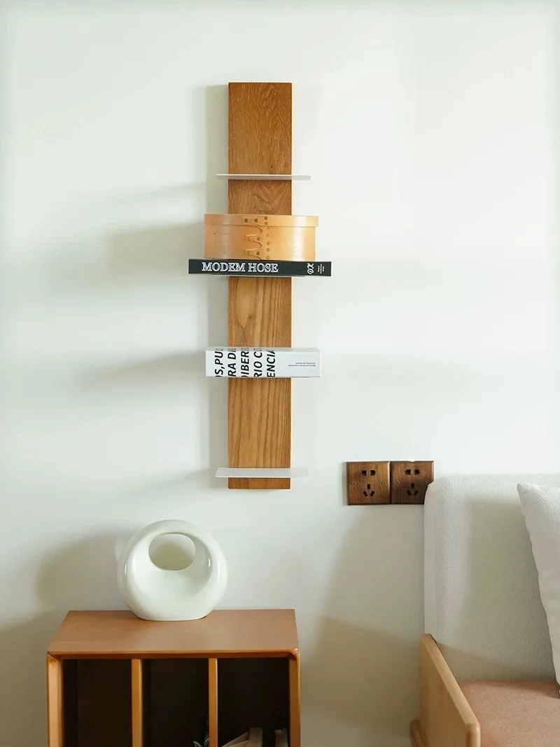 Solid Wood&Metal Multi-Tier Wall Mounted Bookshelf, Wall Display Storage Rack, Decorative Wall Shelving Unit Living Room Study
