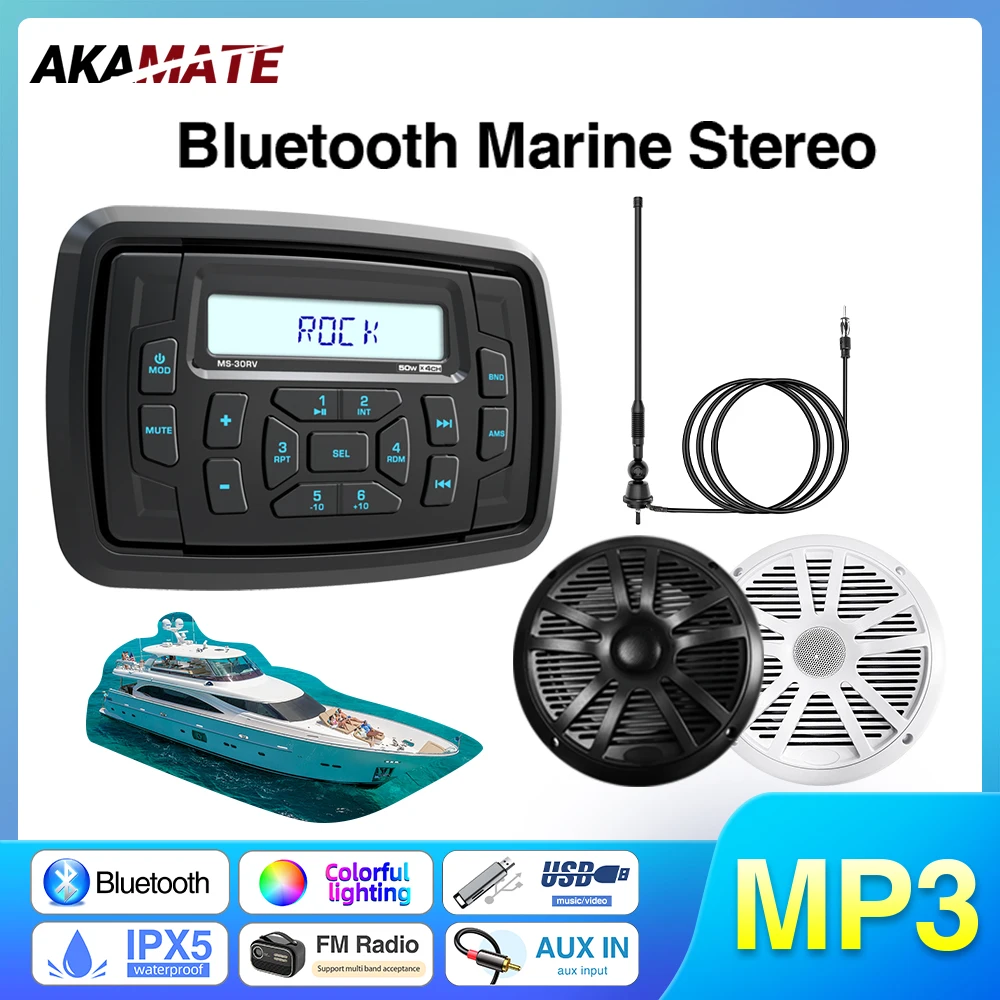 Boat Radio Bluetooth Marine Speaker System Combination Waterproof Speaker FM AM Antenna Radio Receiver for RV ATV UTV SPA RZ