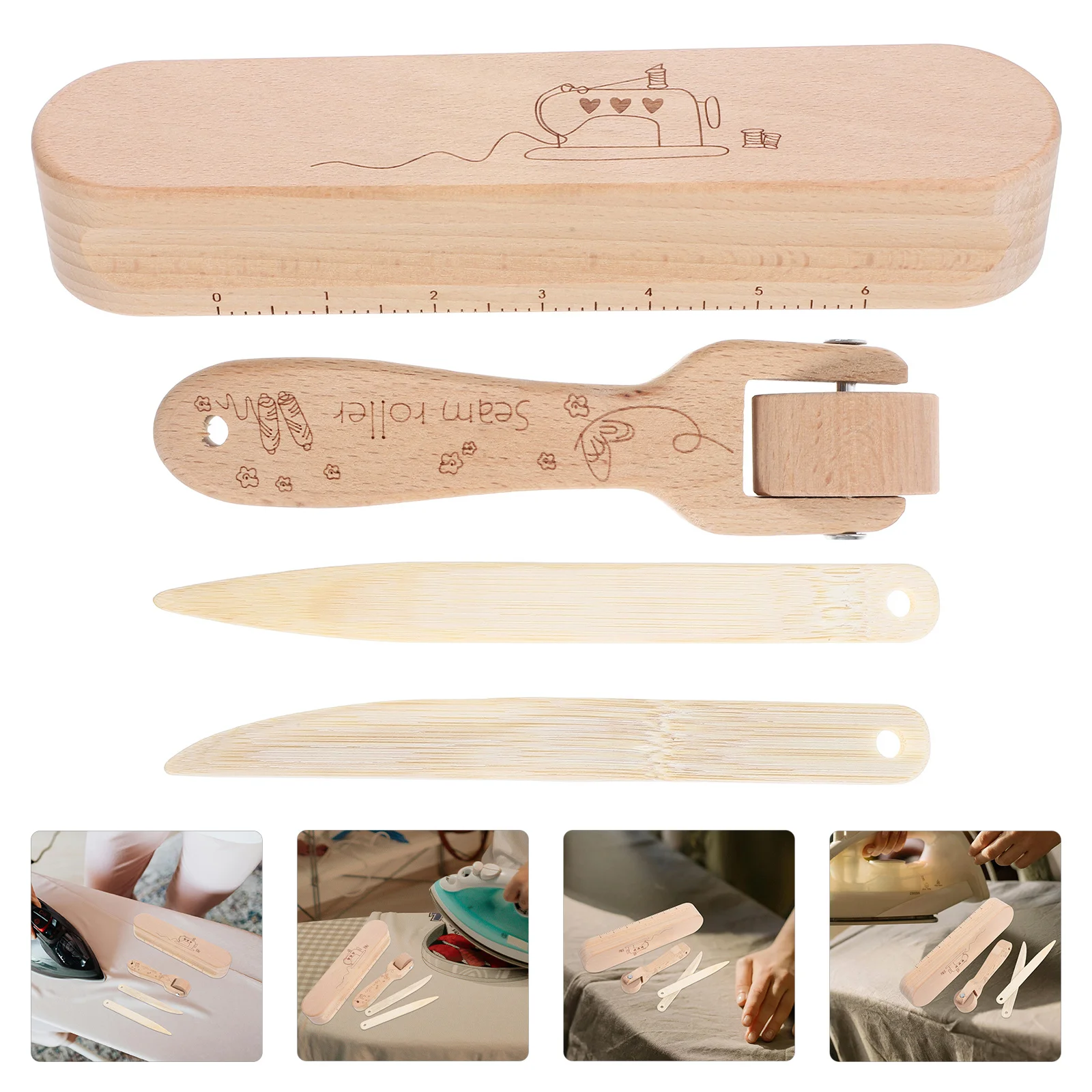 Набор из 4 штук для утюжки швов, деревяные ролики для ткани