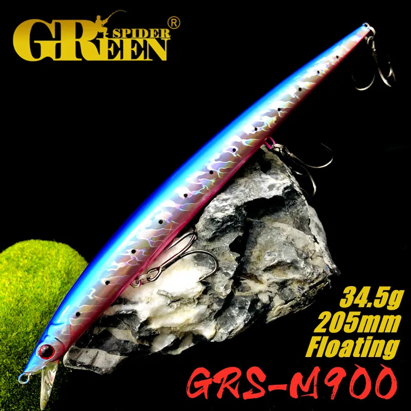 GREENSPIDER 205mm 34.5G Floating Minnow Longcast Jerkbait Fishing Lure Off Shore Saltwater Sea Bass Artificial Bait Tackle