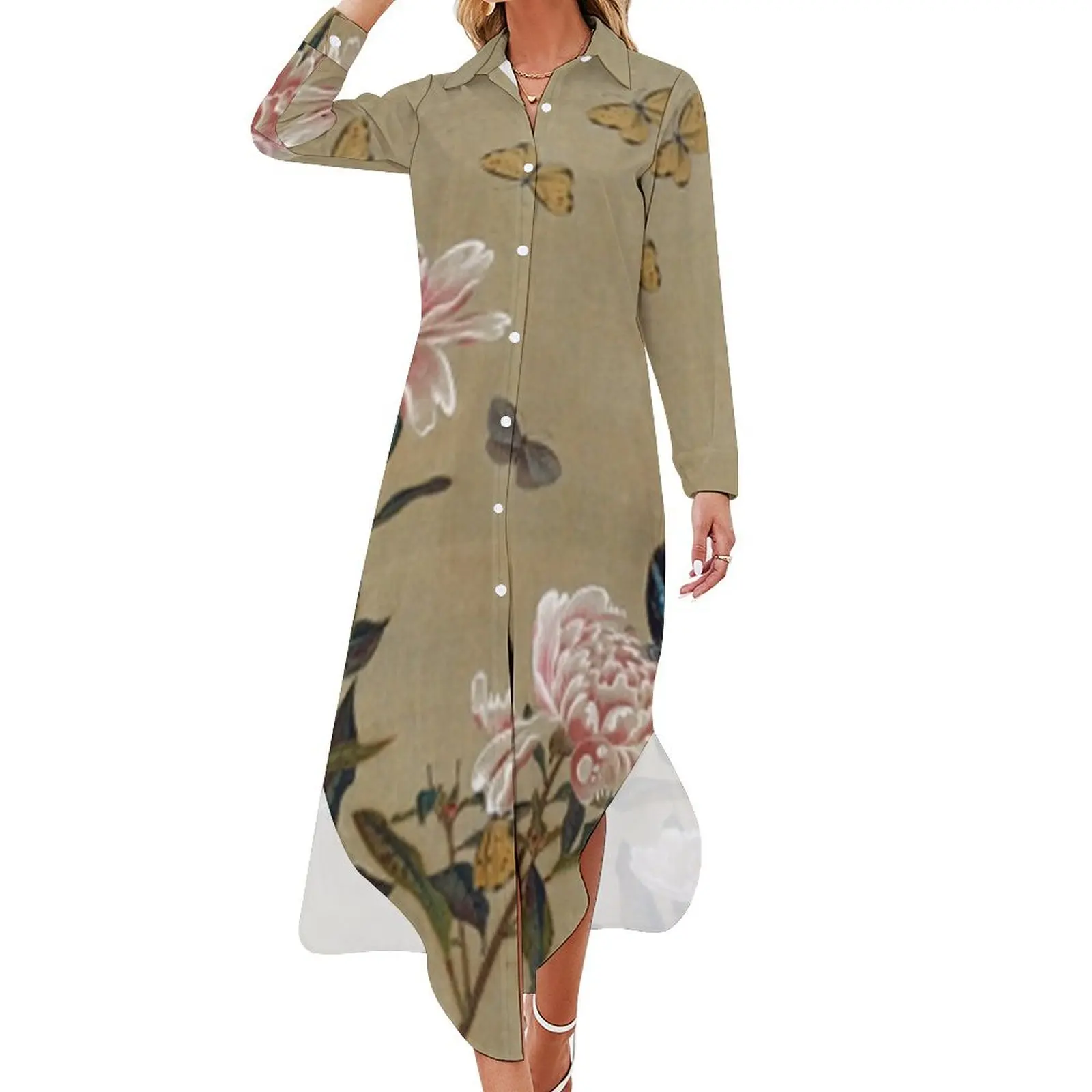 

Favourite Artists - Peonies & Butterflies - Jakuchu Ito Long Sleeved Shirt Dress Dresses women's clothing summer 2024 novelties