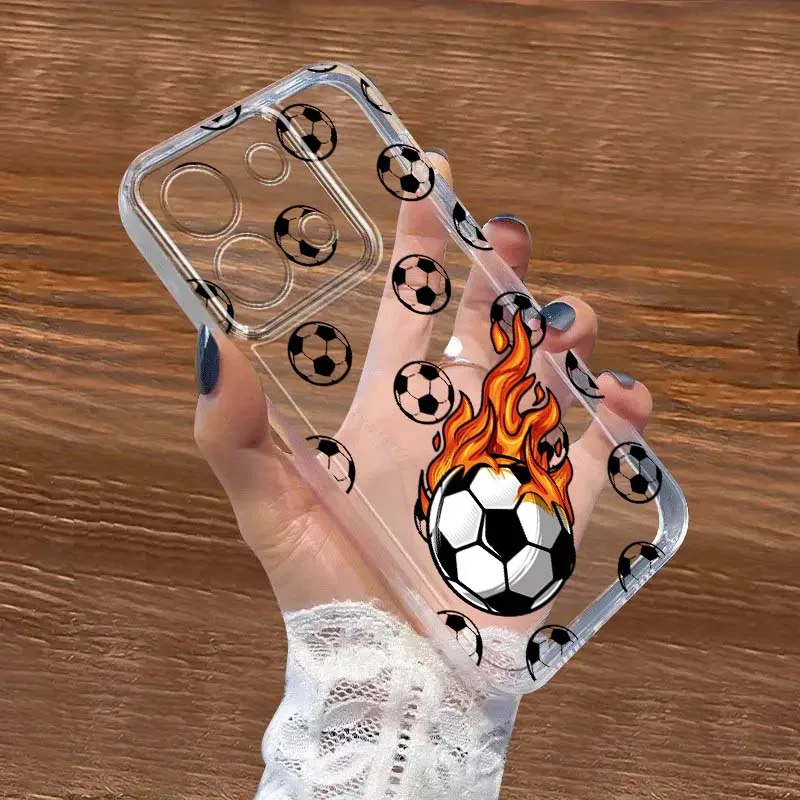 Etui na telefon z kreatywnym wzorem piłki nożnej dla Xiaomi Redmi Note 8 8T 9 9T 11E 12 13 14 Pro Plus Turbo 5G, modne, przezroczyste, z TPU