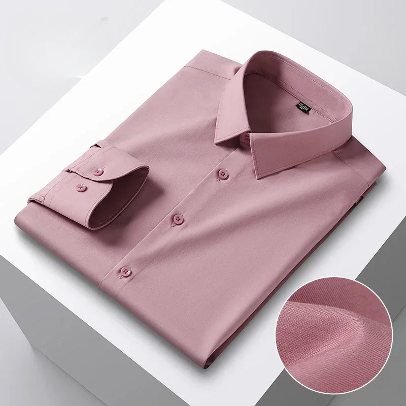 New in shirt Hight qulity silk ModaL long-sleeve shirts for men slim fit formal shirt wrikle free soft business elegants clothes