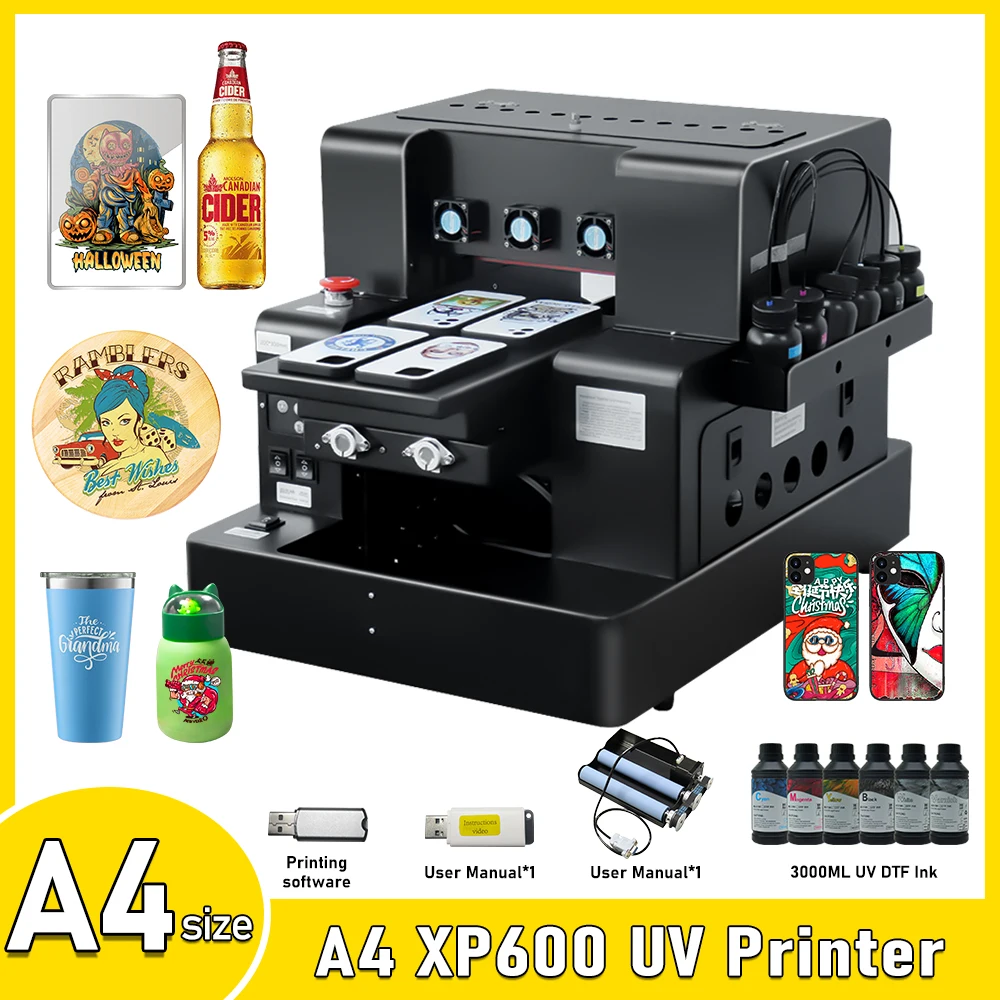 

XP600 UV Printer A4 UV Flatbed Printing Machine LED Digital Printing UV A4 Printer For Phone case Metal Acrylic Wood Glass