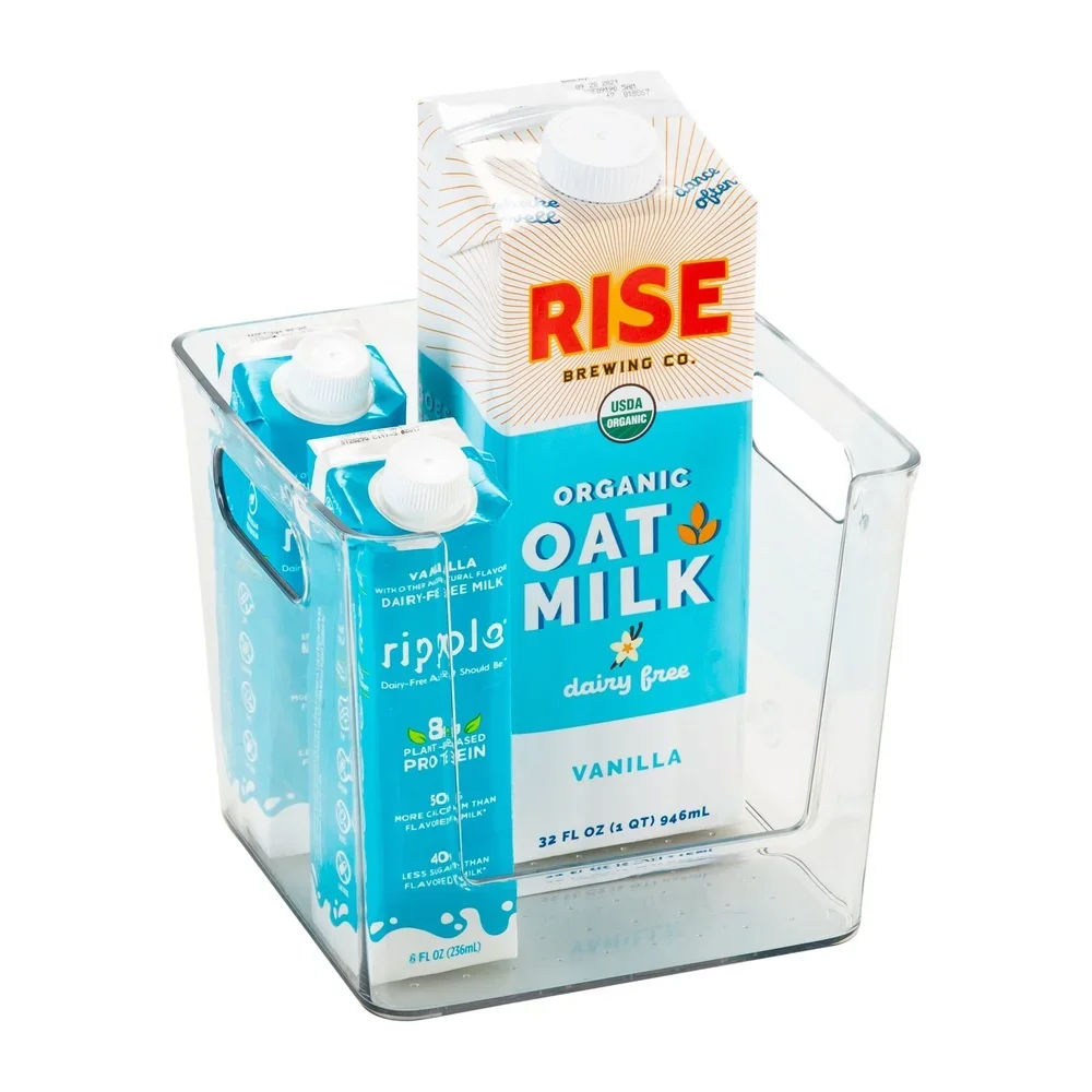 صندوق منظم للتخزين مربع مفتوح من الأمام، حامل شفاف متعدد الأغراض، المطبخ، الحمام، المكتب، سهل الوصول مع مقابض