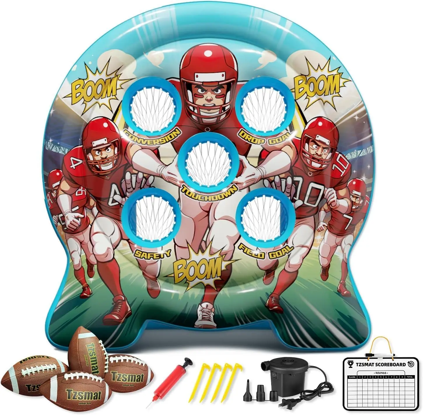 6Ft Inflatable Football Target Toss Game - Outdoor Party Sports Toy with Electric Pump & 4 Balls for Fun Activities