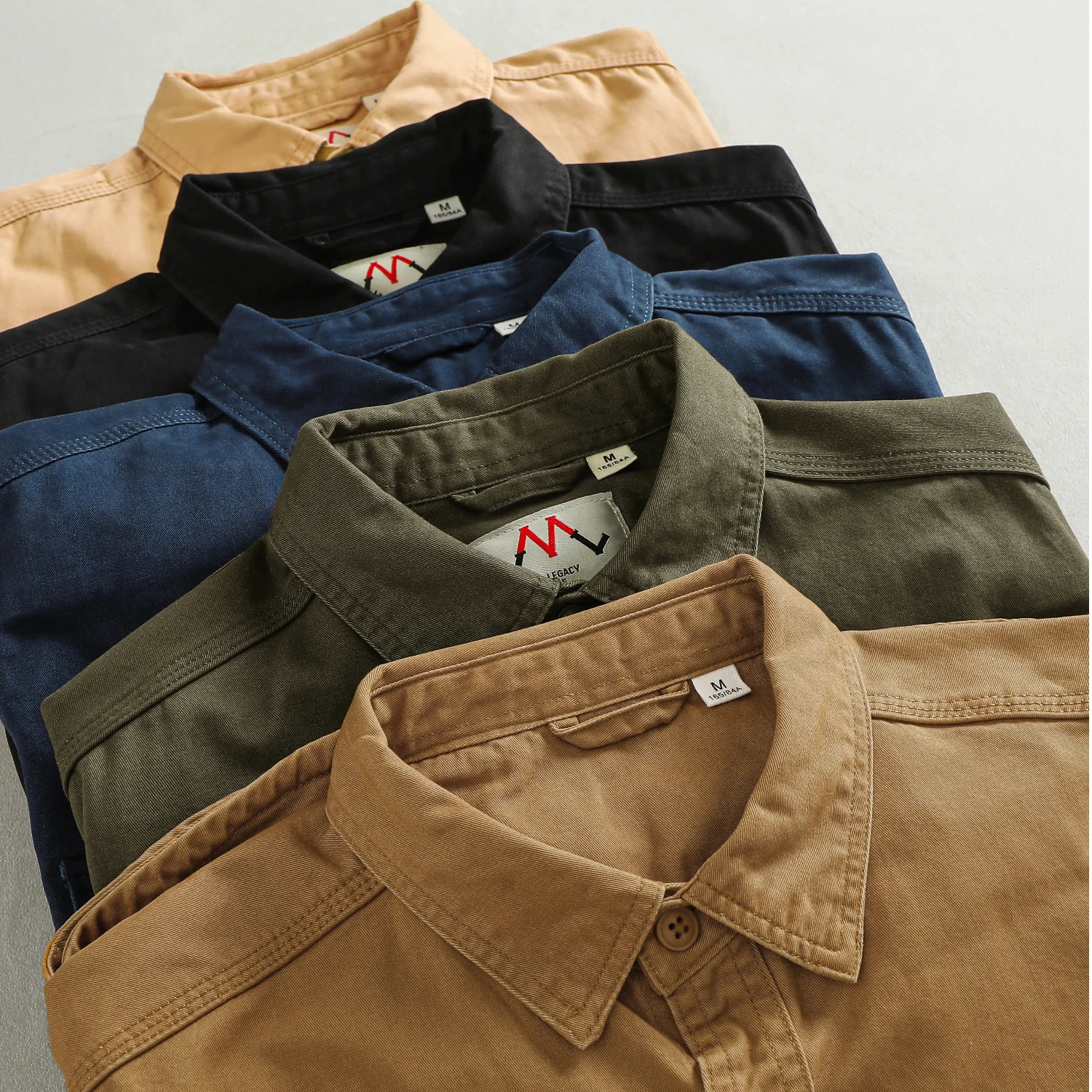 Heavyweight woven cotton three-dimensional pocket men's workwear long-sleeved shirt Ami khaki retro trendy shirt jacket
