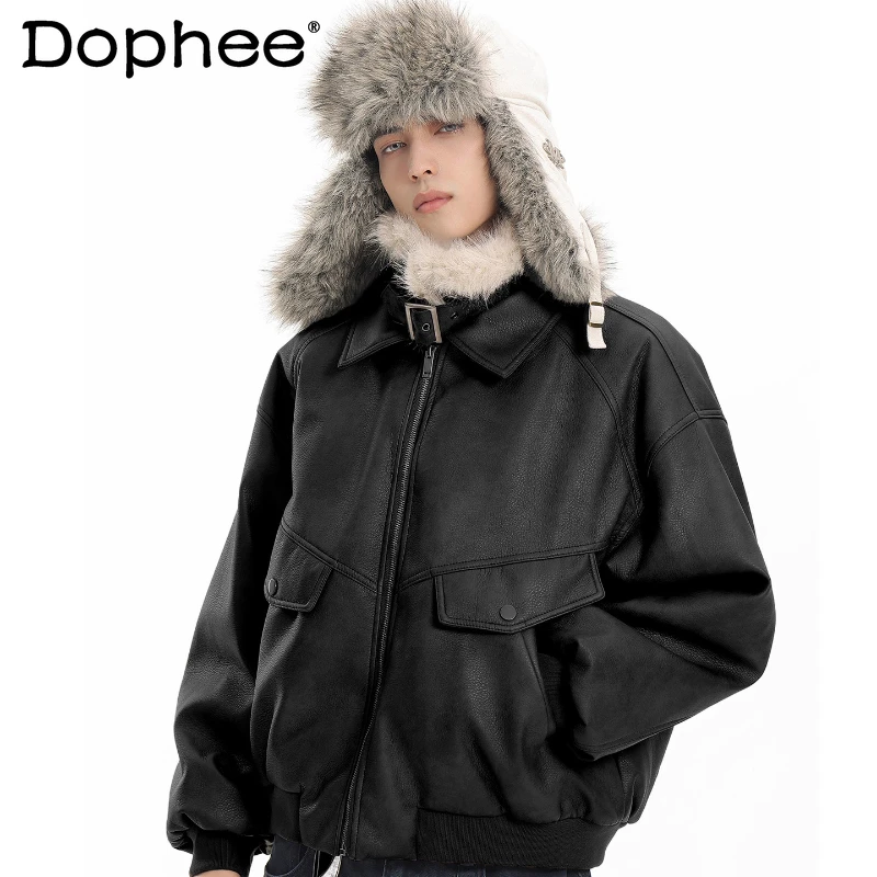 

Men's 2025 Winter New Trendy High-end Long Sleeve PU Leather Parkas Men's Stylish Chic Motorcycle Jackets Warm Thickened Parkas