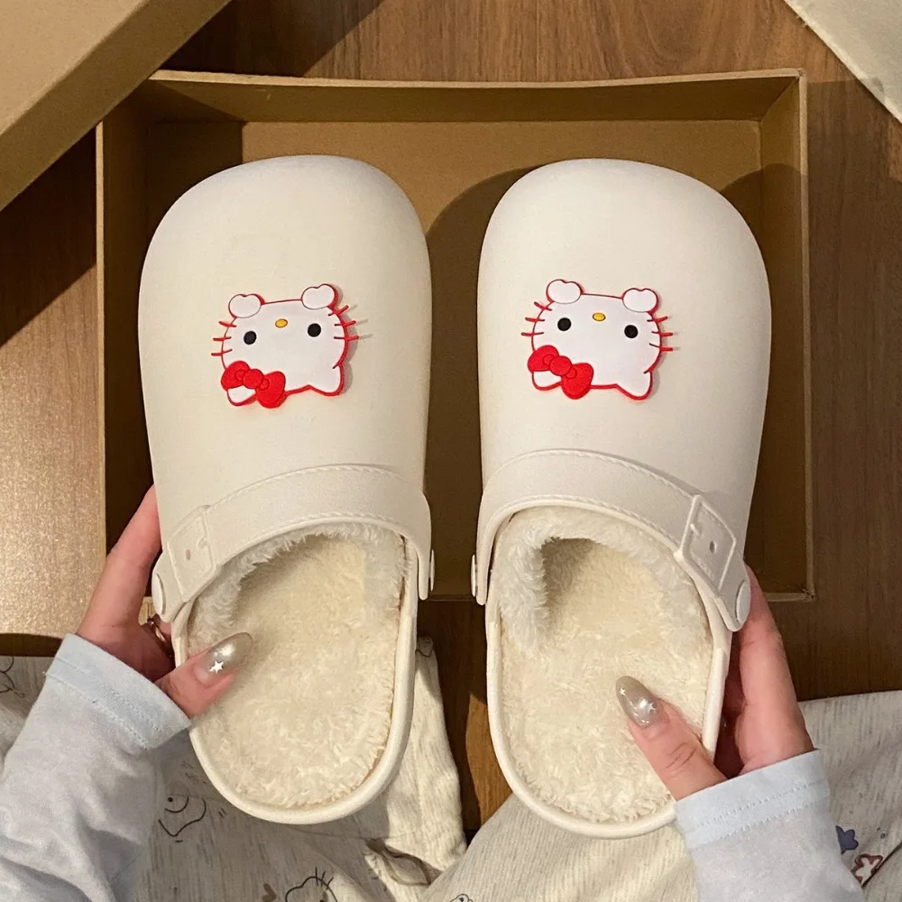 شباشب قطنية نسائية من HelloKitty مريحة ومتعددة الاستخدامات وقابلة للإزالة وقابلة للغسل ومضادة للانزلاق شتوية كاجوال ناعمة من الأسفل متينة