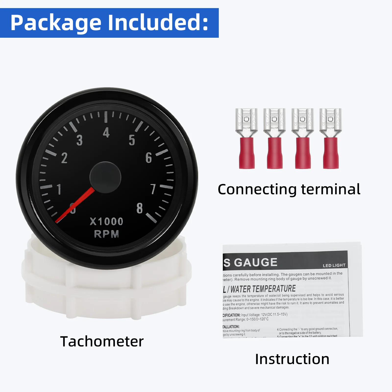 0-8000 RPM 52MM Tachometer with White Backlight 2\