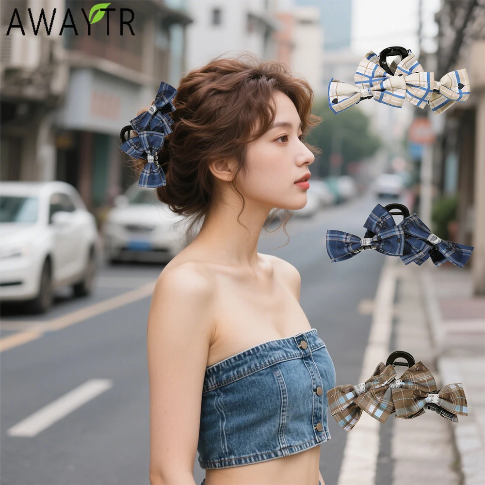 

AWAYTR хлопковый клетчатый бант для волос с когтями, модная тканевая заколка для волос, краб для девочки, подарок, аксессуары для волос, головной убор на день Святого Валентина
