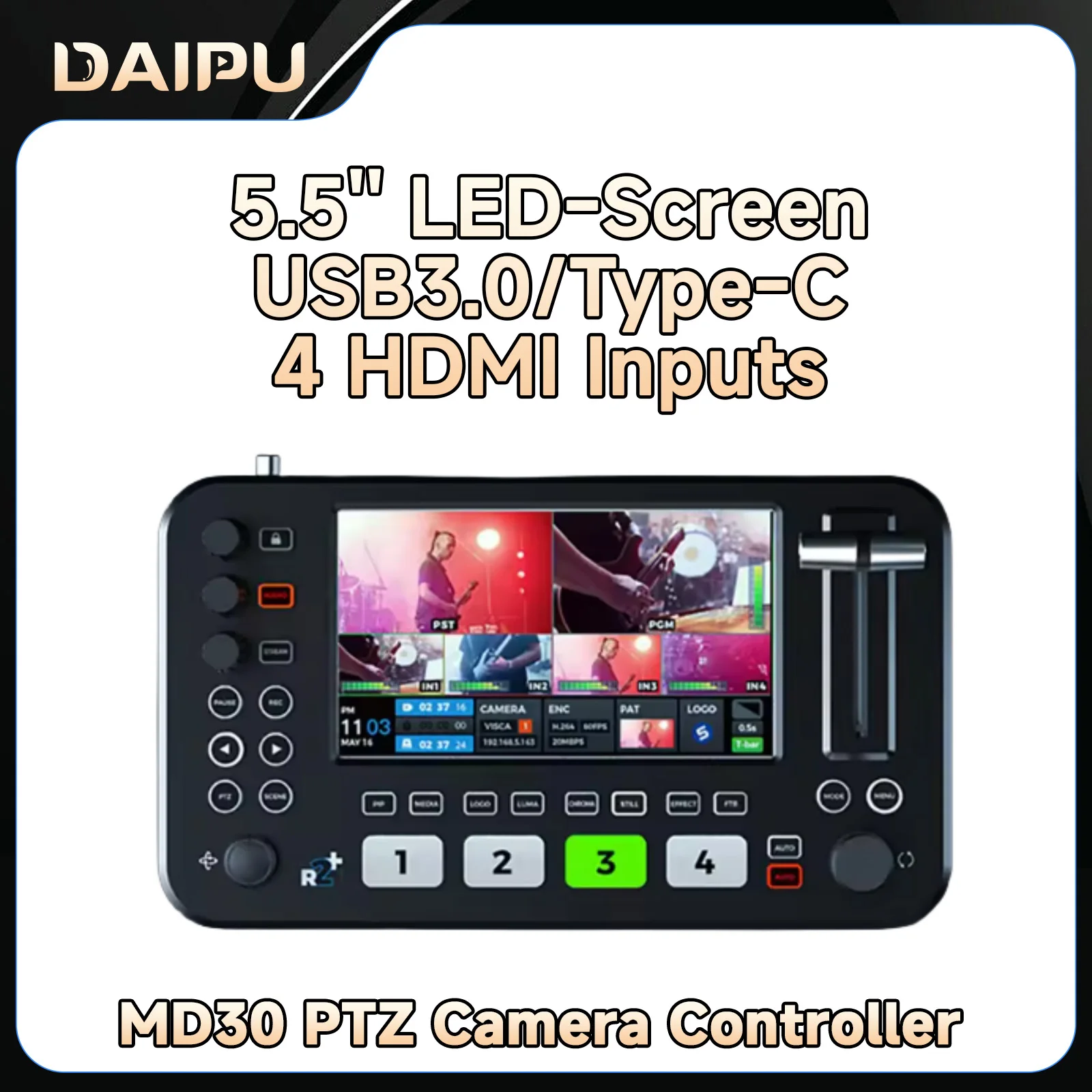 

DAIPU PTZ Camera Controller 5.5-inch 1080P LCD Monitor 4X HDMI Inputs for Church Live Streaming Business Events Education