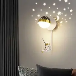 Astronaut Wandlamp Kinderkamer Slaapkamer Bedlampje Licht Ruimtevaarder Sterrenhemel Projectie Sconces Voor Gangpad Trap Golden Black