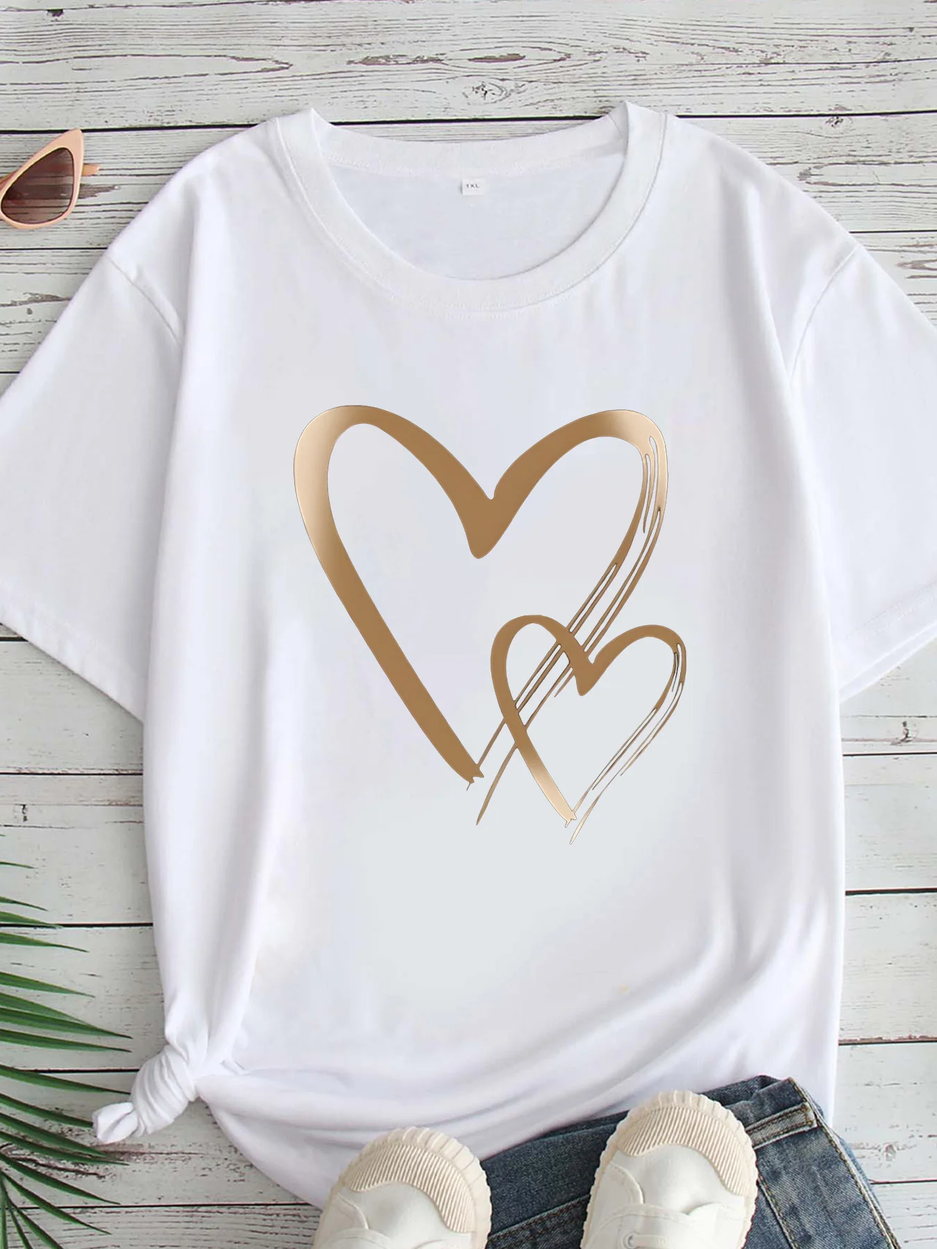 

Женская футболка большого размера с принтом, круглым вырезом и короткими рукавами, размеры 1-7XL, удобный повседневный топ в европейском стиле