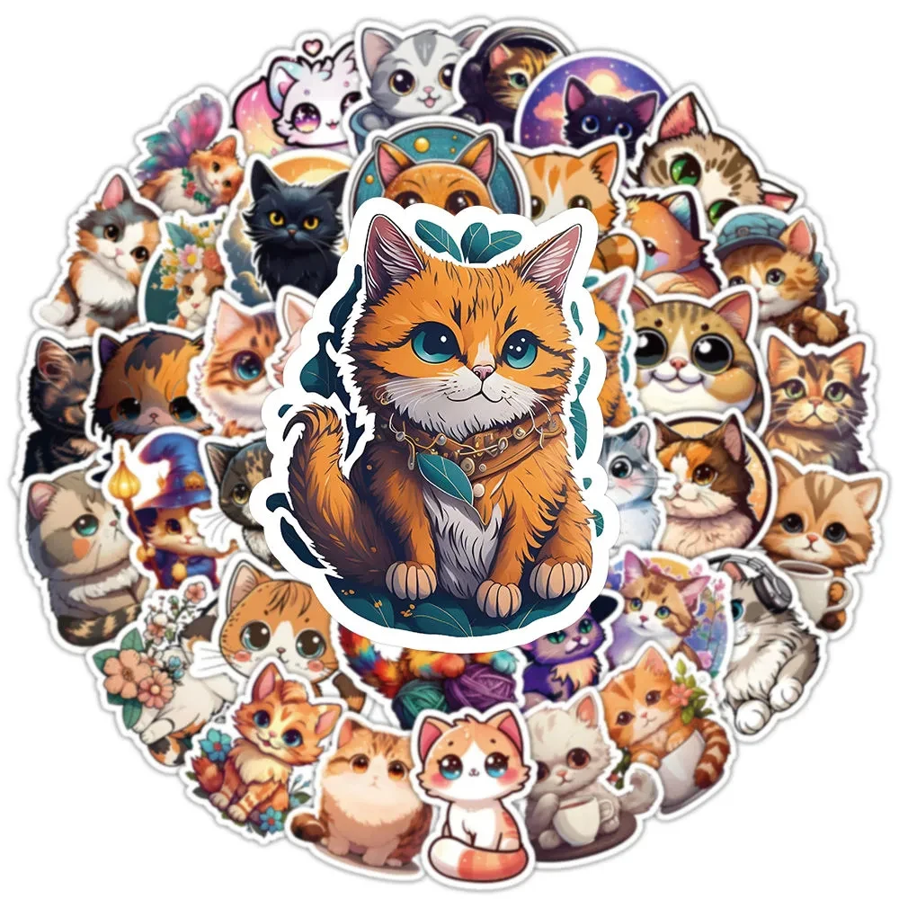 10/30/53pcs Cute Cartoon Cat World Stickers Kawaii Animal Graffiti Stickers Notebook Phone Case Water Bottle Decals for Kids Toy