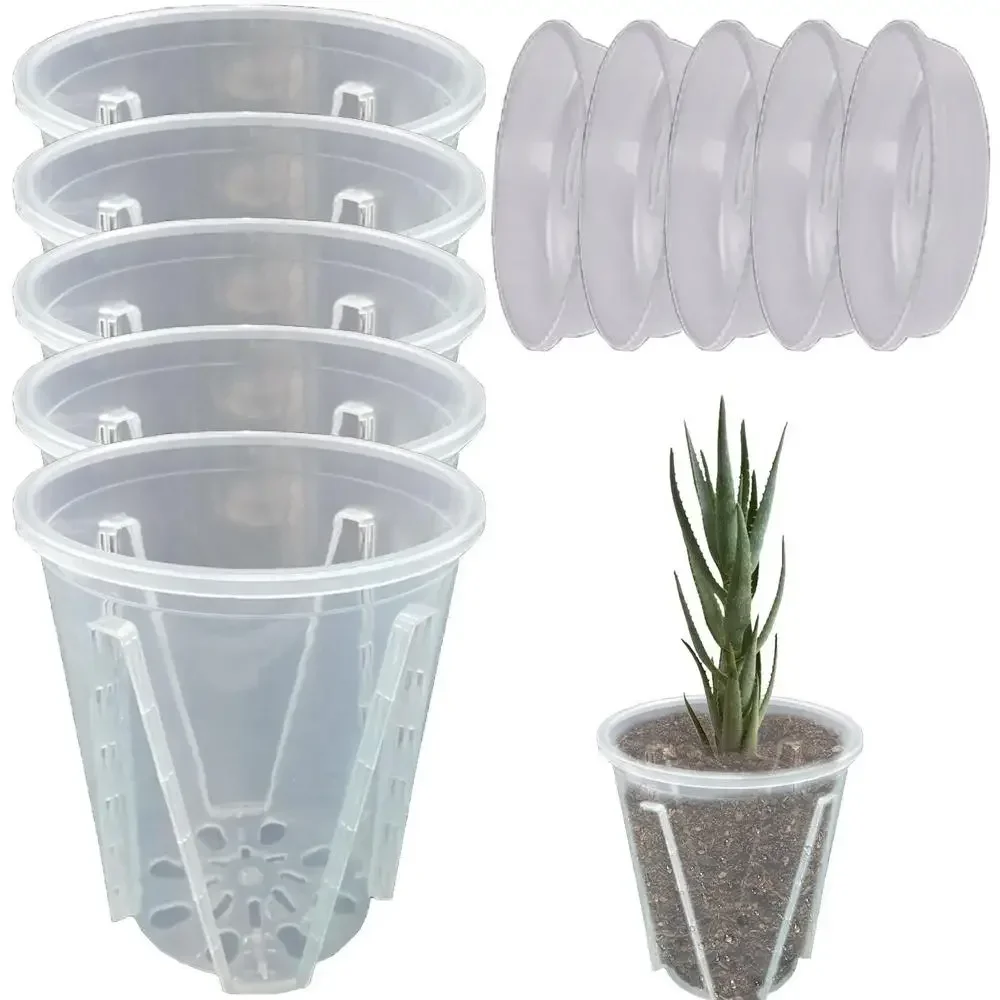 5แพ็คล้างNursery Pots,ต้นกล้าหม้อพลาสติกโปร่งใสPlant Starterหม้อรูระบายน้ําReusable Seedเริ่มต้นหม้อ