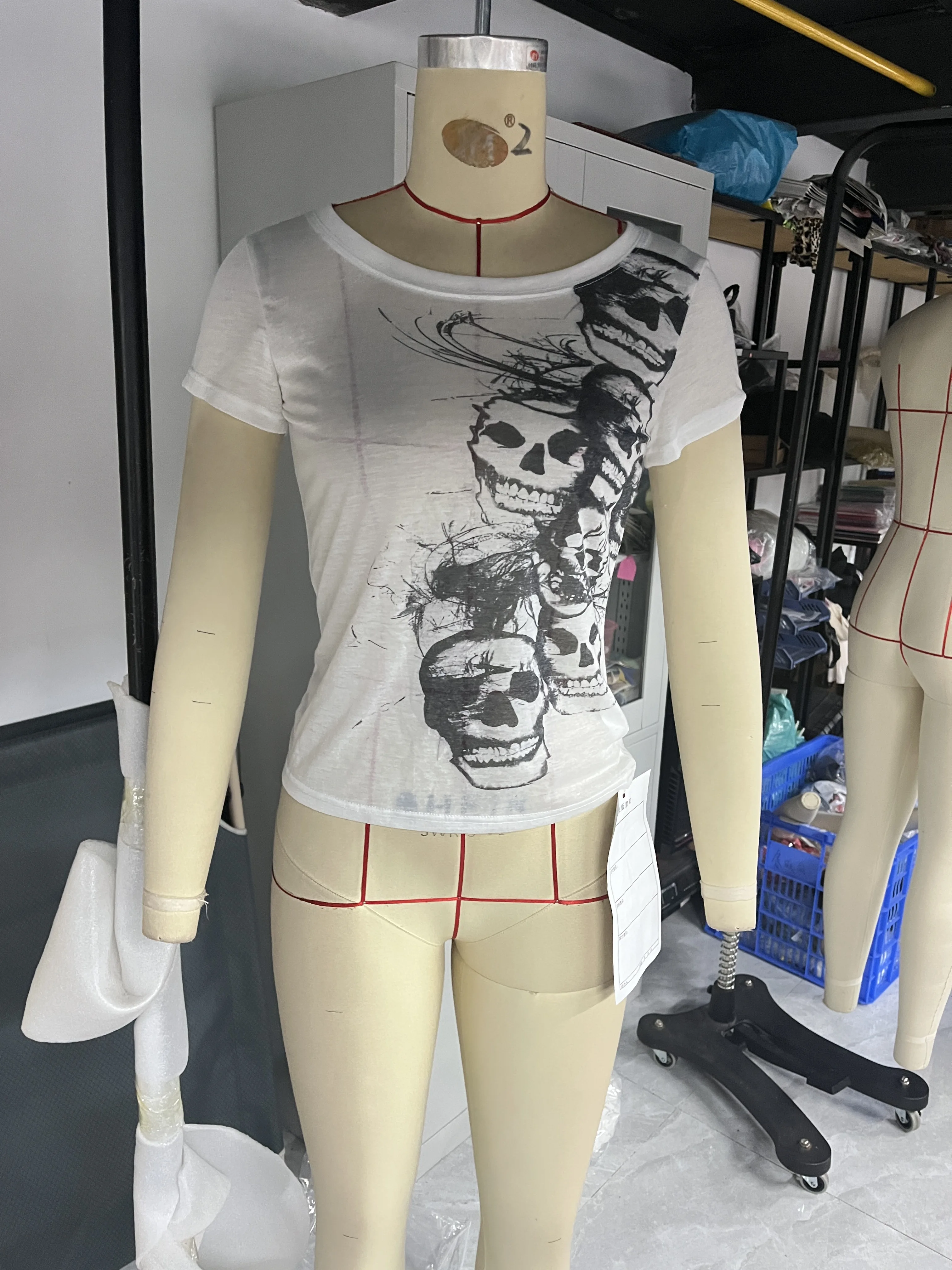 Women Vintage Skull Print T-Shirts Summer Casual Short Sleeve Crop Tops Blouses Grunge Aesthetic Clothes 00s Streetwear