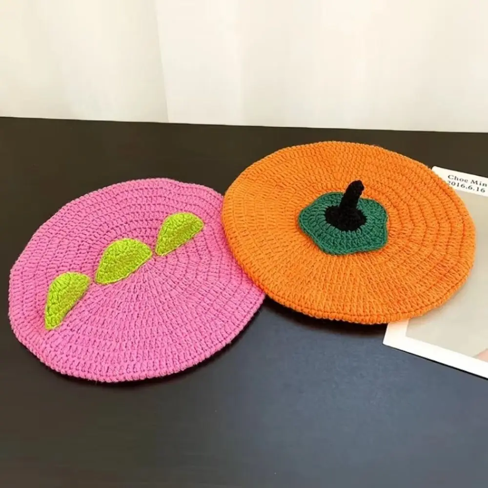 مزاجه Kawaii البرسيمون قبعة الكرتون الدافئة محبوك قبعة الفاكهة شكل اليابانية Y2K الرسام قبعة يوميا