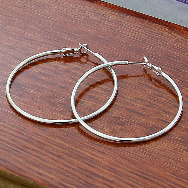 925 فضة المرأة 50/60/70/80 مللي متر جولة كبيرة هوب أقراط الزفاف مجوهرات الأزياء للنساء 2025 عيد الميلاد Chshine #2