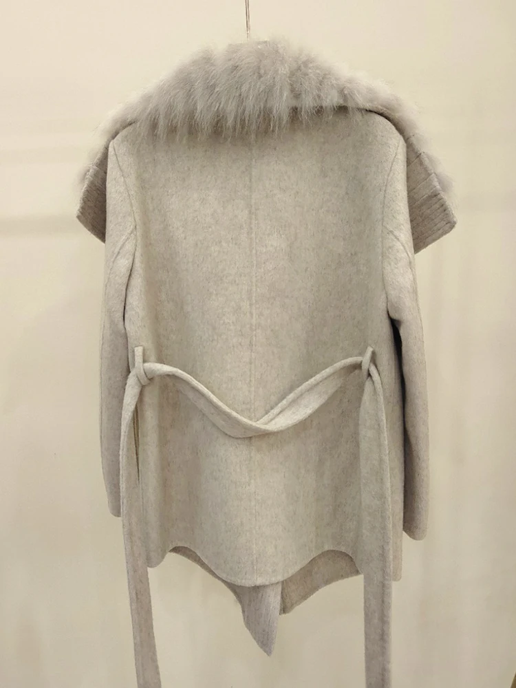 2025 Cappotto invernale in vera pelliccia di volpe da donna Giacca in lana di cashmere con pelliccia naturale femminile Giacca di lusso in lana Capispalla