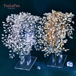 YouLaPan Handmade Rhinestone Pearl Hair Hoop Women Elegant Alloy Leaf Headpiece Bridal Hair Tiara Wedding Hair Accessories HP322