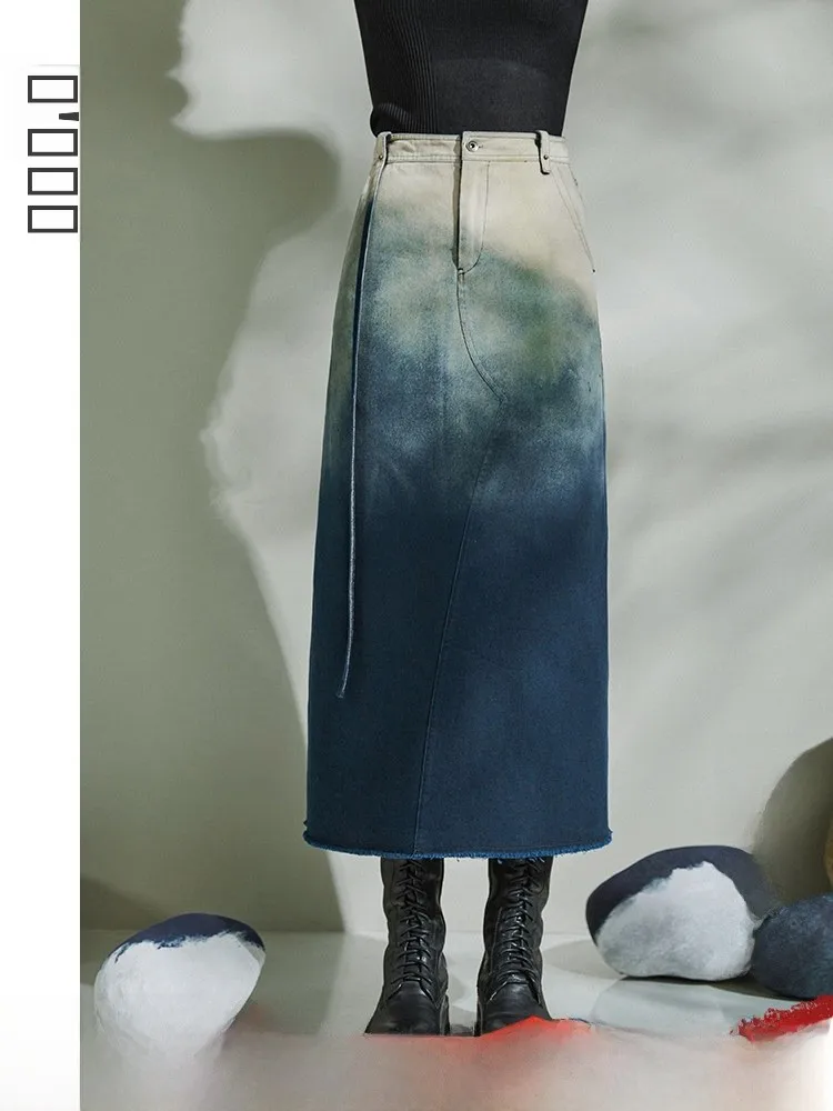 

Утягивающая джинсовая юбка трапециевидной формы с высокой талией из чистого хлопка, винтажная весенняя новая женская юбка-миди от RiZhi