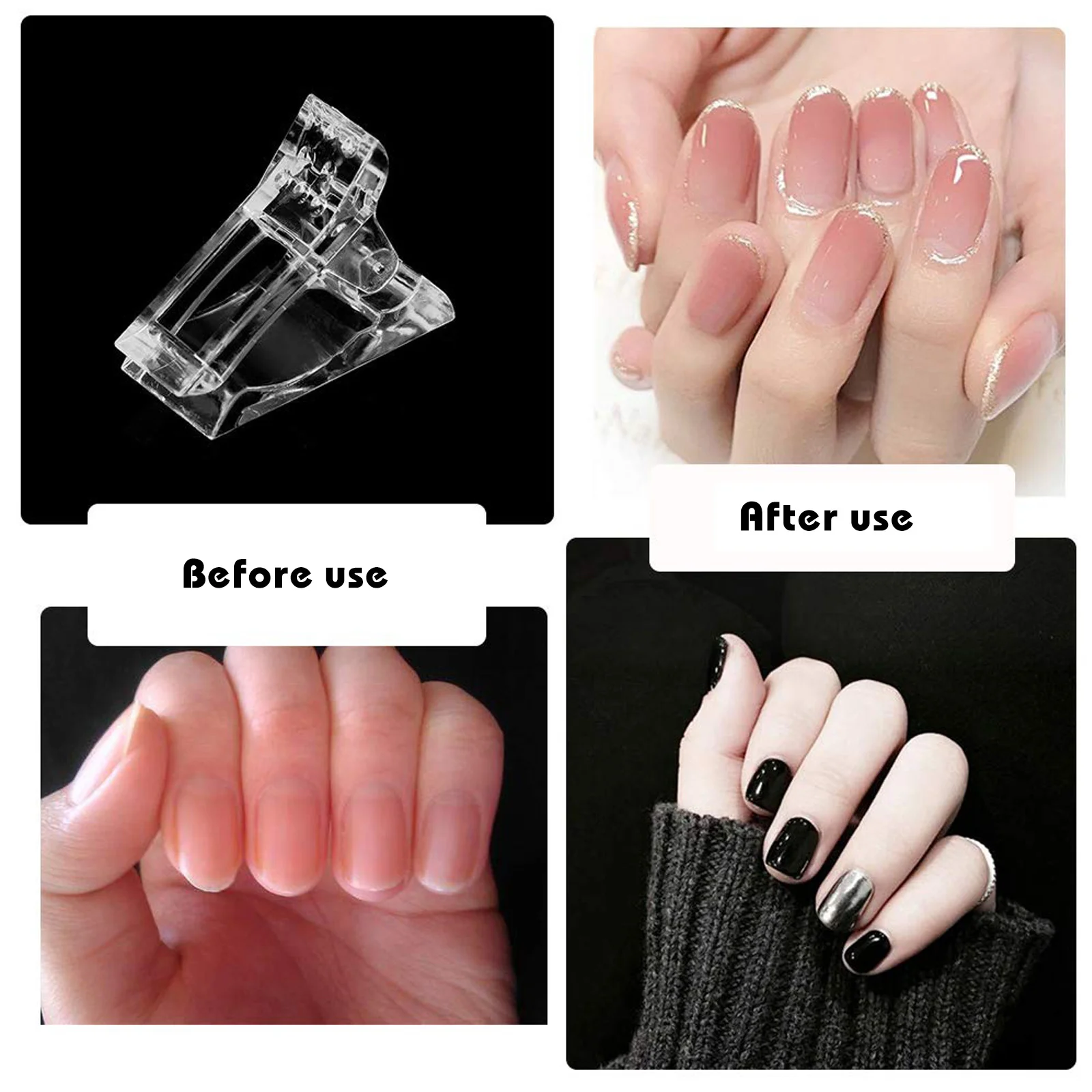 

10pcs Nail Extension Mold Clips Transparent Reusable For Acrylic Gel Nail Art Diy Manicure Tool Kit Salon Home Use