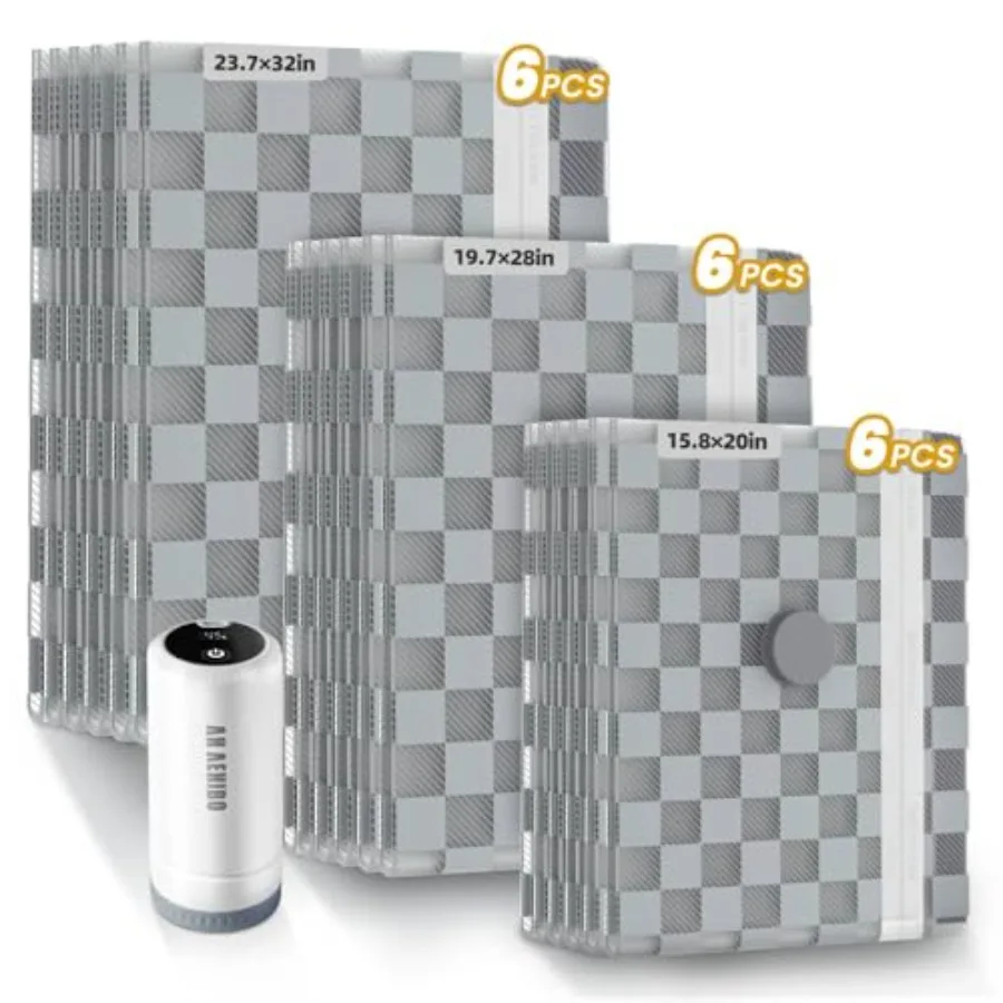 

Вакуумные пакеты для хранения с перезаряжаемым цифровым насосом-дисплеем, комплект пакетов для вакуумной упаковки багажа и чемоданов, экономия места для одежды