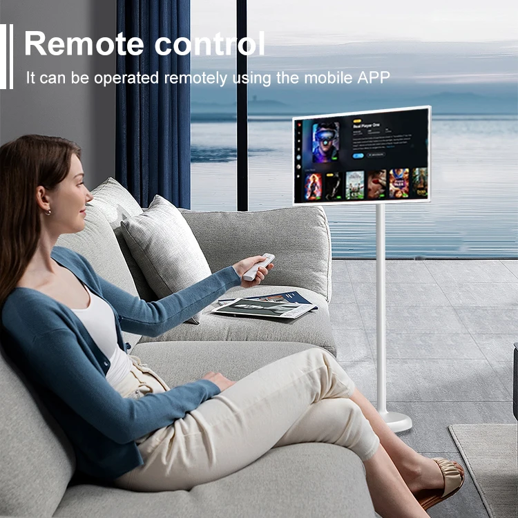 Stand Tv Follow by Me Moderno 32 Inch Android 12 Portable Mobile Smart Tv Stand Tv Follow by Me Touch Screen With 500w Camera