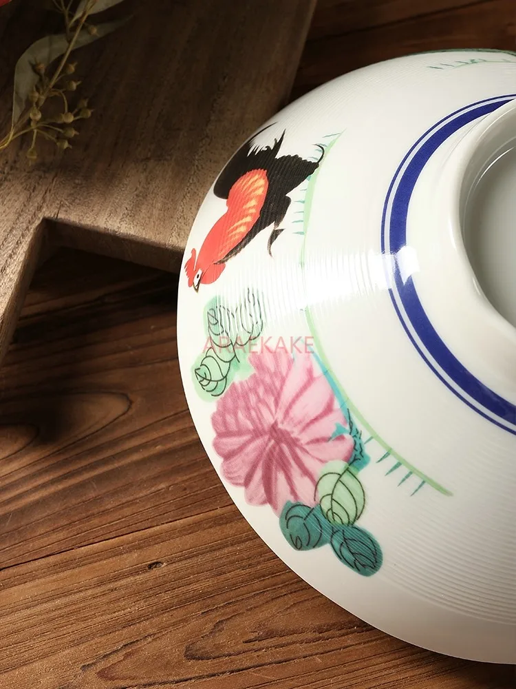 800ml/1000ml Retro rooster bowl, commercial melamine noodle bowl, noodle shop specific imitation porcelain large bowl