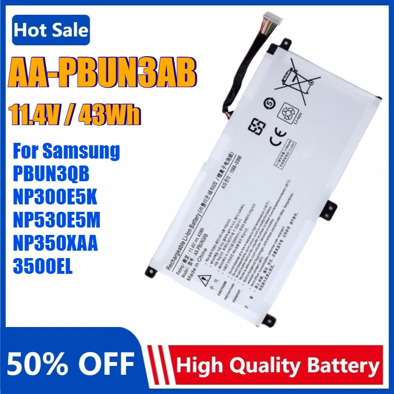 

AA-PBUN3AB PBUN3QB Laptop Battery for Samsung NP300E5K NP530E5M NP350XAA NP740U5L NP8500GM NP800G5M NT500R5N NP740U5M NP750QUA