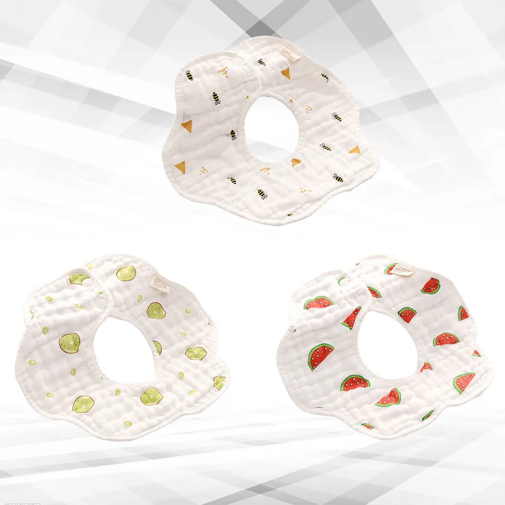 

3pcs Pure 8-Layer Gauze Baby Bibs Soft Watermelon Kiwi Bee Pattern Rotatable Cotton Nursing Towel For Newborn Toddler