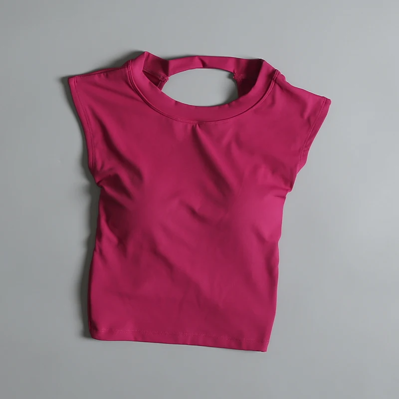 Sport-T-Shirt für Damen im Sommer, kurz, sexy, rückenfrei, integrierter Yoga-Anzug, Weste, zum Laufen, ärmelloser Fitness-Anzug – Detail 10