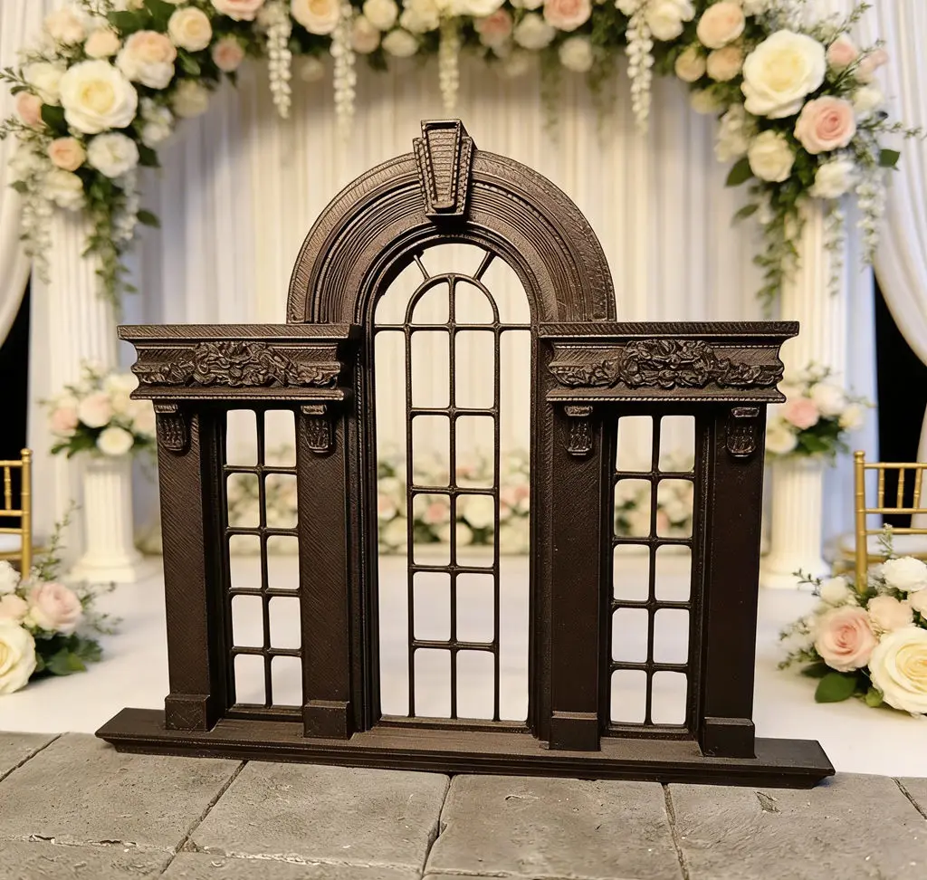 

1:12 Scale Dollhouse Miniature Gothic Window Model,European Baroque Floral Arch Decor,DIY Wedding Scene Prop&Diorama Accessory