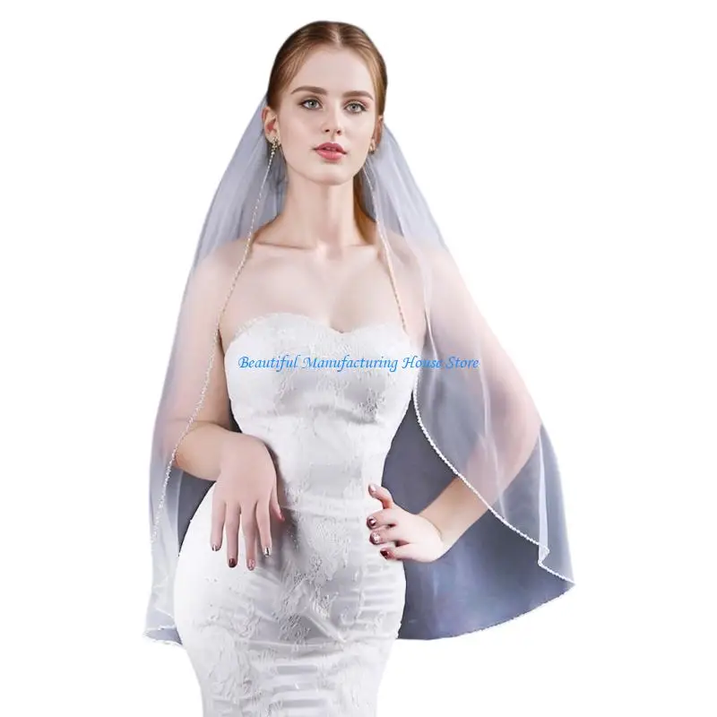 E56A غطاء رأس العروس حجاب مانتيا العروس أغطية الرأس مانتيا حجاب رائع مرصع باللؤلؤ مانتيا لإكسسوارات اللعب المدرسية