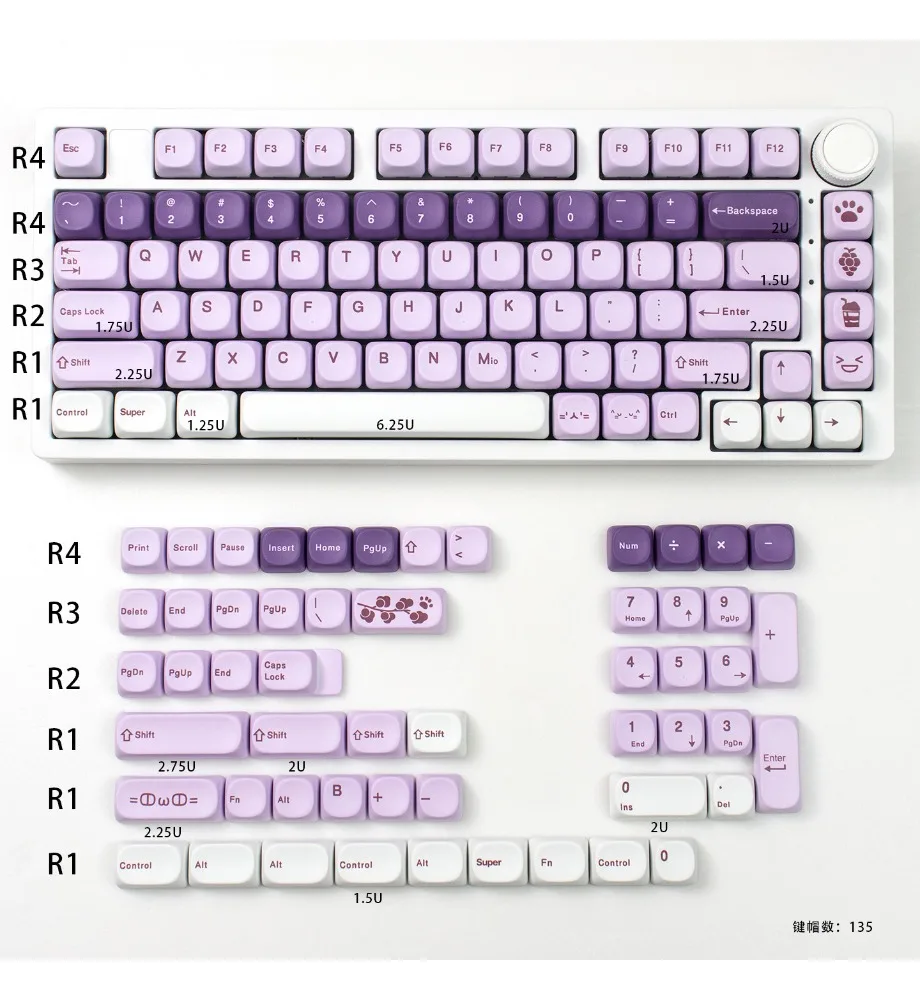 

Grape Milkshake Purple Mechanical Keyboard Keycaps Customized PBT Thermal Sublimation Suitable for Wooting/Mega Lion etc