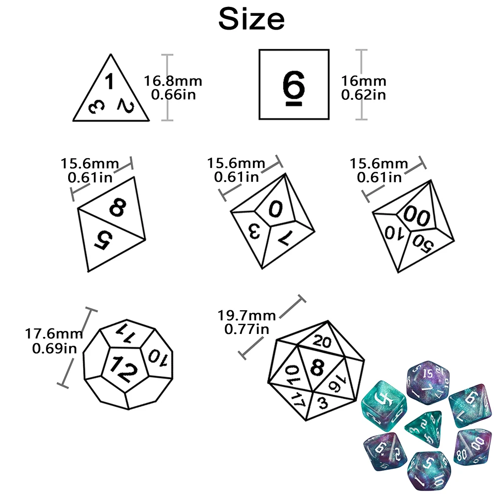 Juego de dados poliédricos RPG con purpurina iridiscente para DNDGame, mazmorra y dragones, rollo de mesa, juegos de mesa