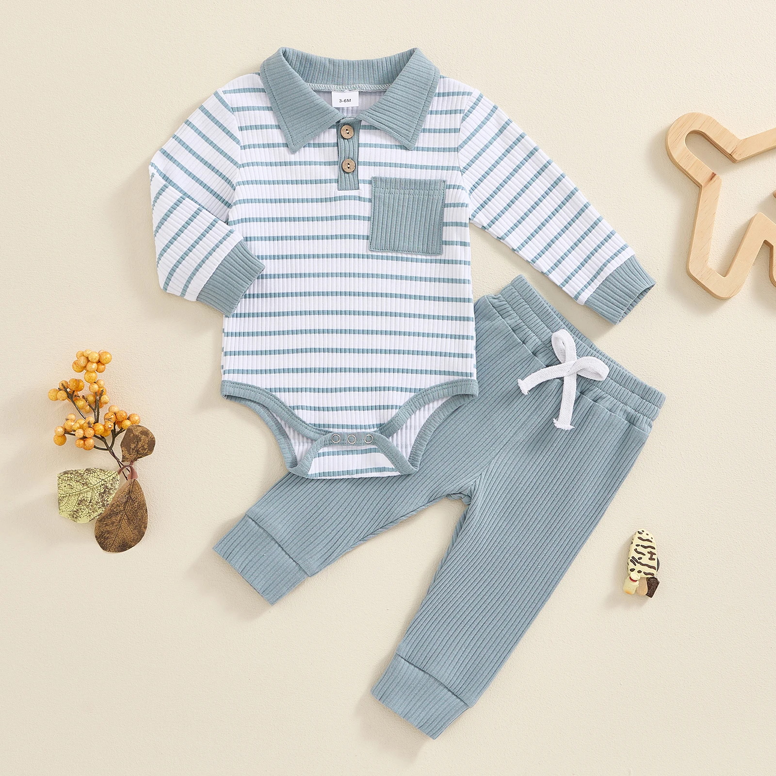 Children Baby Boys Bodysuits Tracksuits Casual Cotton Long Sleeve Striped Romper with Sweatpants Jumpsuits Infant Clothing Set